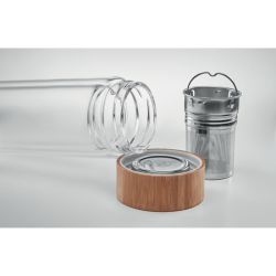 Gourde personnalisable en verre borosilicate double paroi couvercle en bambou avec infuseur à thé 420 ml