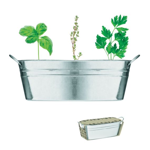 Bac à plantes en zinc personnalisable avec une sélection de 3 plantes fabriqué en Europe 