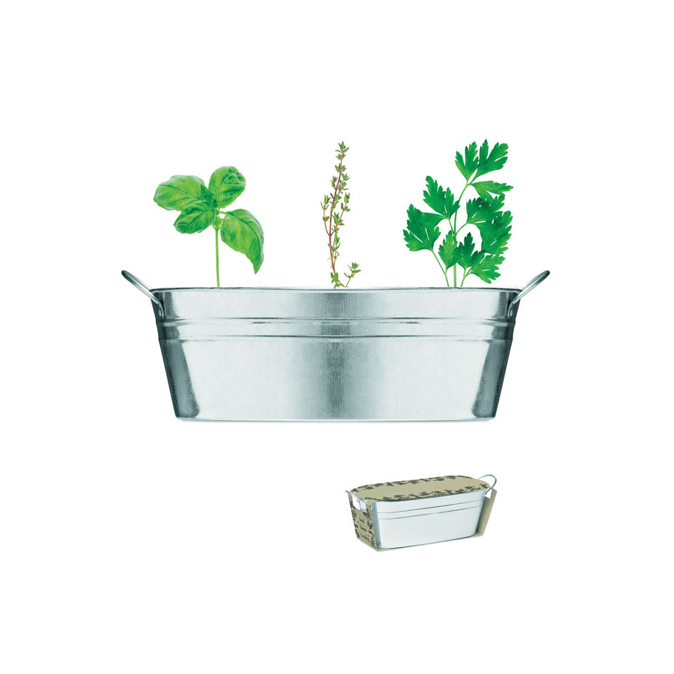 Bac à plantes en zinc personnalisable avec une sélection de 3 plantes fabriqué en Europe 