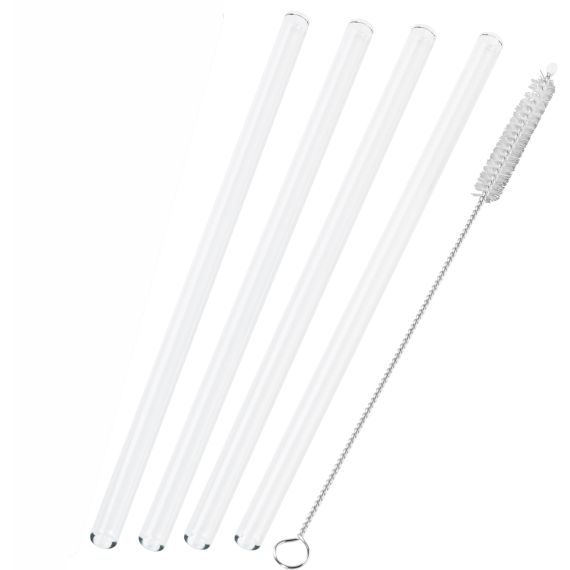 Set de 4 pailles transparente en verre personnalisable fabriqué en Europe avec brosse de nettoyage recyclable