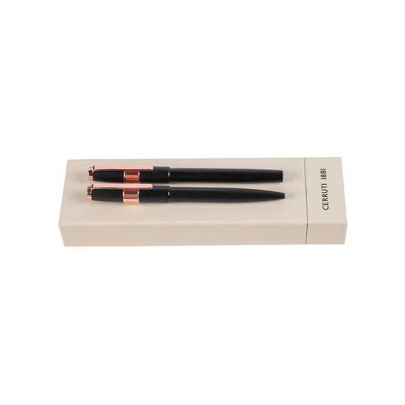 Parure publicitaire Block Brushed stylo bille et stylo roller Cerruti 1881