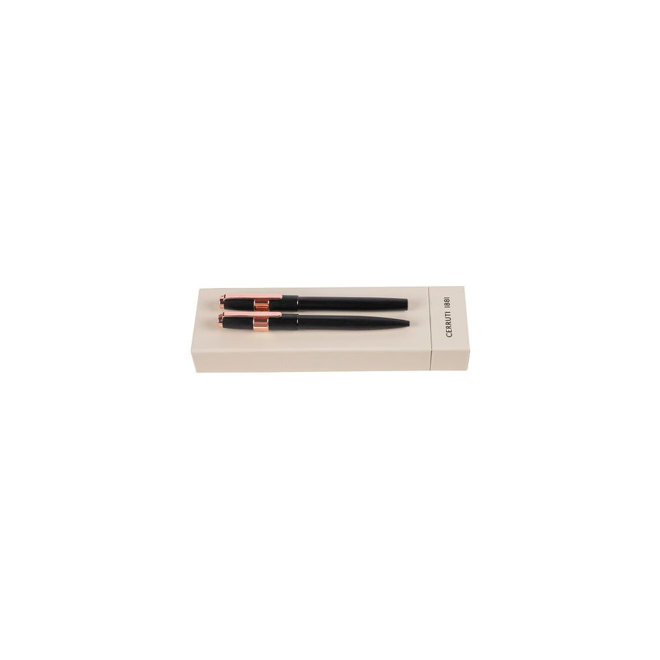 Parure publicitaire Block Brushed stylo bille et stylo roller Cerruti 1881