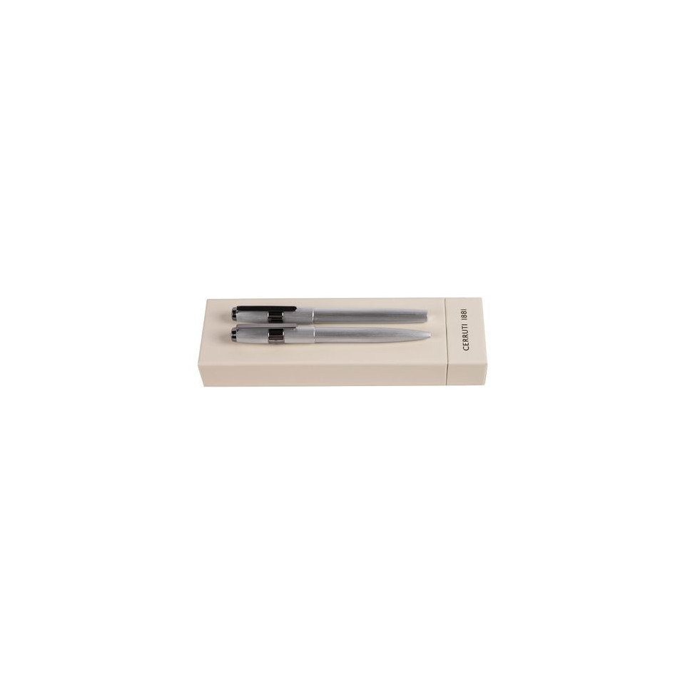 Parure publicitaire Block Brushed stylo bille et stylo roller Cerruti 1881