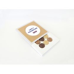 Coffret 4 bonbons palets chocolats fourrés bio personnalisés en étui fabriqué en France