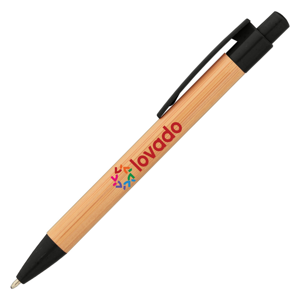 Stylo bille publicitaire bambou et attributs en fibre de blé