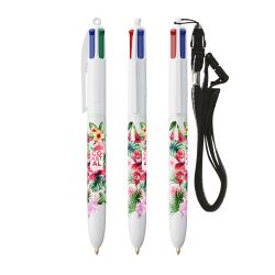 Stylo personnalisable fabriqué en France BIC 4 Couleurs avec Lanyard