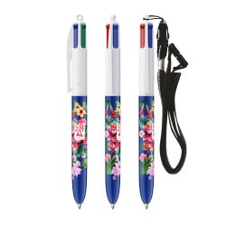 Stylo personnalisable fabriqué en France BIC 4 Couleurs avec Lanyard