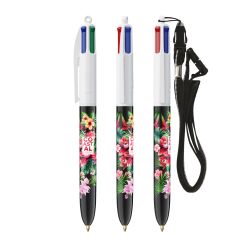 Stylo personnalisable fabriqué en France BIC 4 Couleurs avec Lanyard