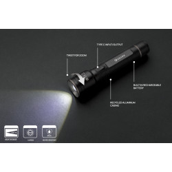 Lampe publicitaire torche 10W rechargeable par USB en alu RCS Gear X
