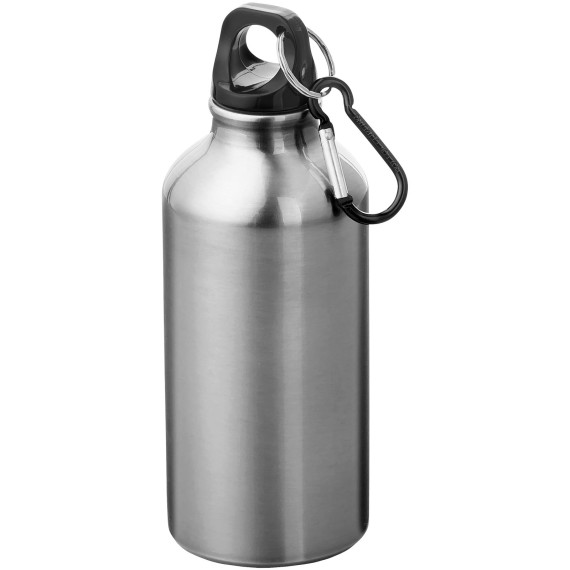 Bouteille publicitaire d'eau Oregon de 400 ml en aluminium recyclé certifié RCS avec mousqueton