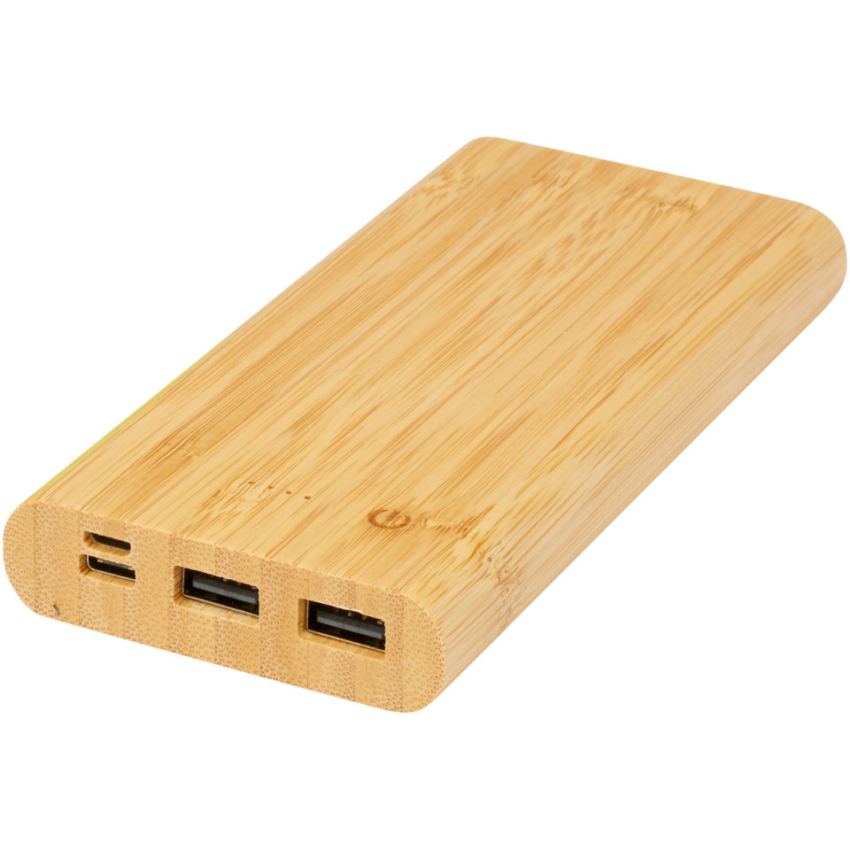Batterie publicitaire de secours Tulda de 10,000 mAh en bambou Batterie publicitaire de secours Tulda de 10,000 mAh en bambou