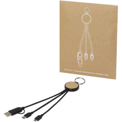 Câble publicitaire de recharge Tecta 6-en-1 en plastique recyclé/bambou avec porte-clés