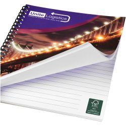 Carnet publicitaire de notes à spirales A5 Desk-Mate® avec couverture arrière imprimée