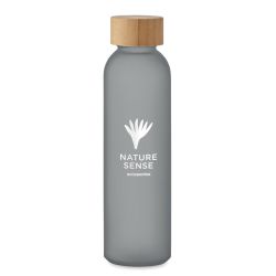 Bouteille en verre givrée personnalisée 500 ml avec bouchon en bambou