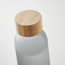 Bouteille en verre givrée personnalisée 500 ml avec bouchon en bambou