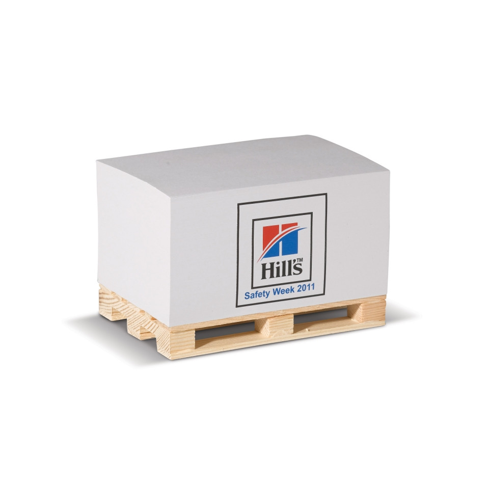 Bloc cube mémo papier publicitaire fabriqué en Europe sur palette bois 120x80x60 mm