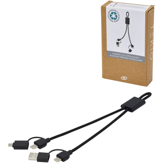 Câble publicitaire de charge rapide Connect 6-en-1 de 45 W en aluminium recyclé certifié RCS