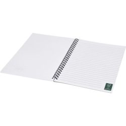 Carnet publicitaire de notes à spirales A5 Desk-Mate® avec couverture arrière imprimée fabriqué en Europe