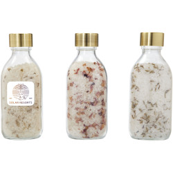 Coffret cadeau personnalisé avec sel de bain WELLmark 3 pièces de 200 ml fabriqué en Europe