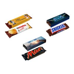 Barre chocolatée de marque Mars, Nutella, Snikers personnalisée