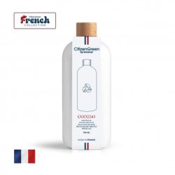 Bouteille publicitaire 100 % PET recyclé avec bouchon à vis en bois Fabriqué en France