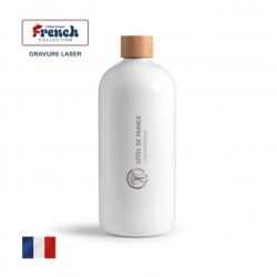 Bouteille publicitaire 100 % PET recyclé avec bouchon à vis en bois Fabriqué en France