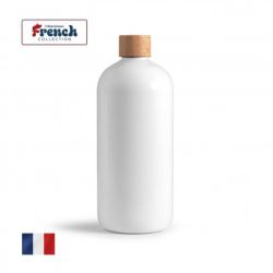 Bouteille publicitaire 100 % PET recyclé avec bouchon à vis en bois Fabriqué en France