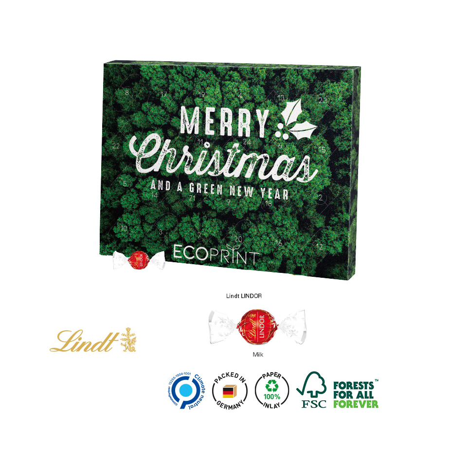 Calendrier de l’avent publicitaire fabriqué en Europe Eco XL Lindt 305x406x35 mm