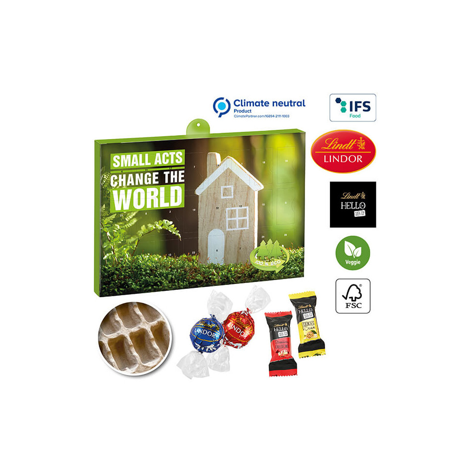 Calendrier de l'avent publicitaire fabriqué en Europe Premium Eco FSC recyclé Vegan 100 % recyclable