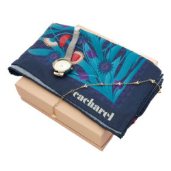 Parure publicitaire Cacharel (montre, bracelet & foulard)