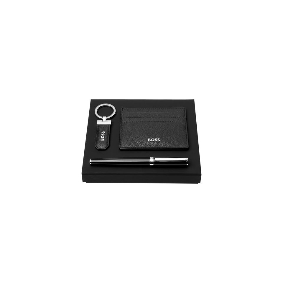 Parure publicitaire HUGO BOSS (stylo roller, porte-clefs & porte-cartes)