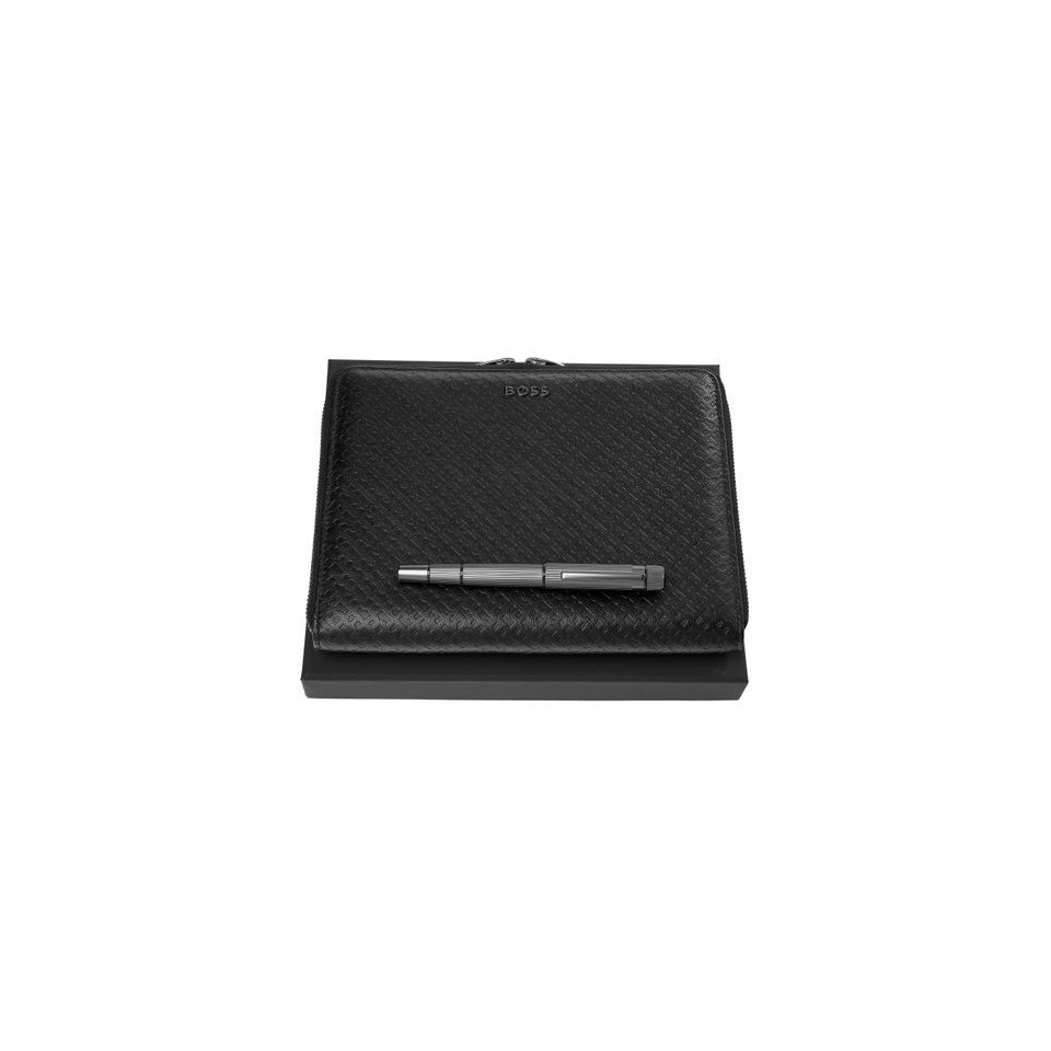 Parure publicitaire HUGO BOSS (stylo roller & conférencier A5)