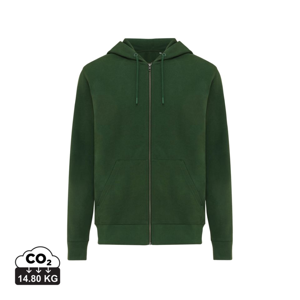 Sweat publicitaire à capuche avec zip en coton recyclé Iqoniq Abisko 340 g/m²