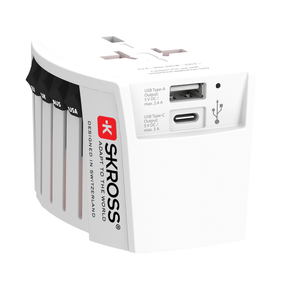 Adaptateur publicitaire de voyage universel MUV 2-Pôles avec USB SKROSS
