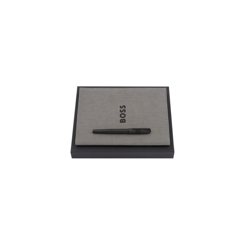 Parure publicitaire HUGO BOSS stylo roller & écritoire A5