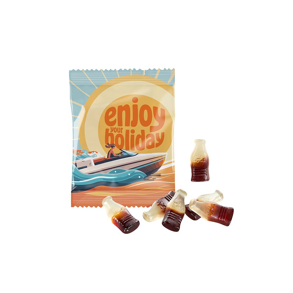Bonbon personnalisé gomme de fruits bouteille de coca 18 gr fabriqué en Europe