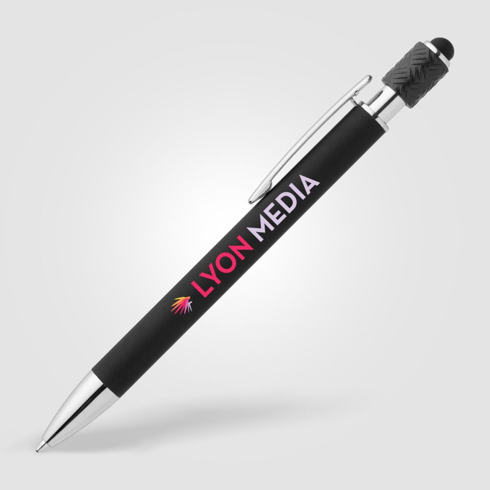 Stylo publicitaire à bille avec fonction stylet Wave Spinner Stylus aluminiumexpress