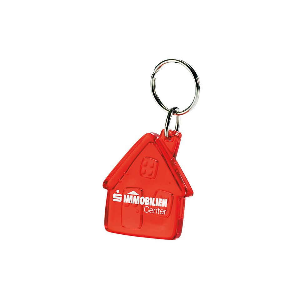 Porte-clé rigide en forme de maison en acrylique recyclé personnalisé fabriqué en Europe