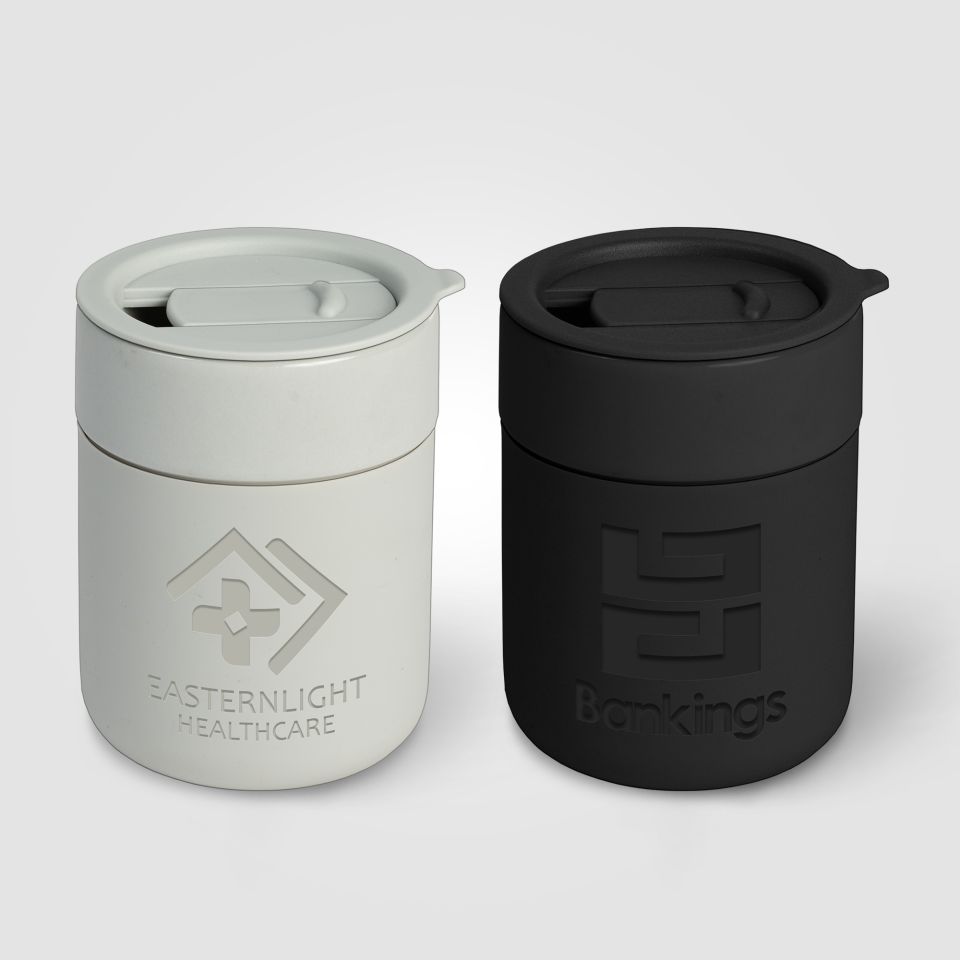 Mug publicitaire en Céramique et Silicone Mat de 295 ml avec Couvercle Obsidian