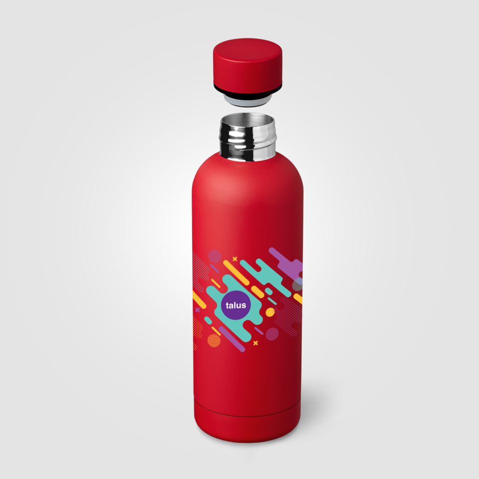 Bouteille publicitaire isotherme Astrid en acier inoxydable à double paroi de 530 ml