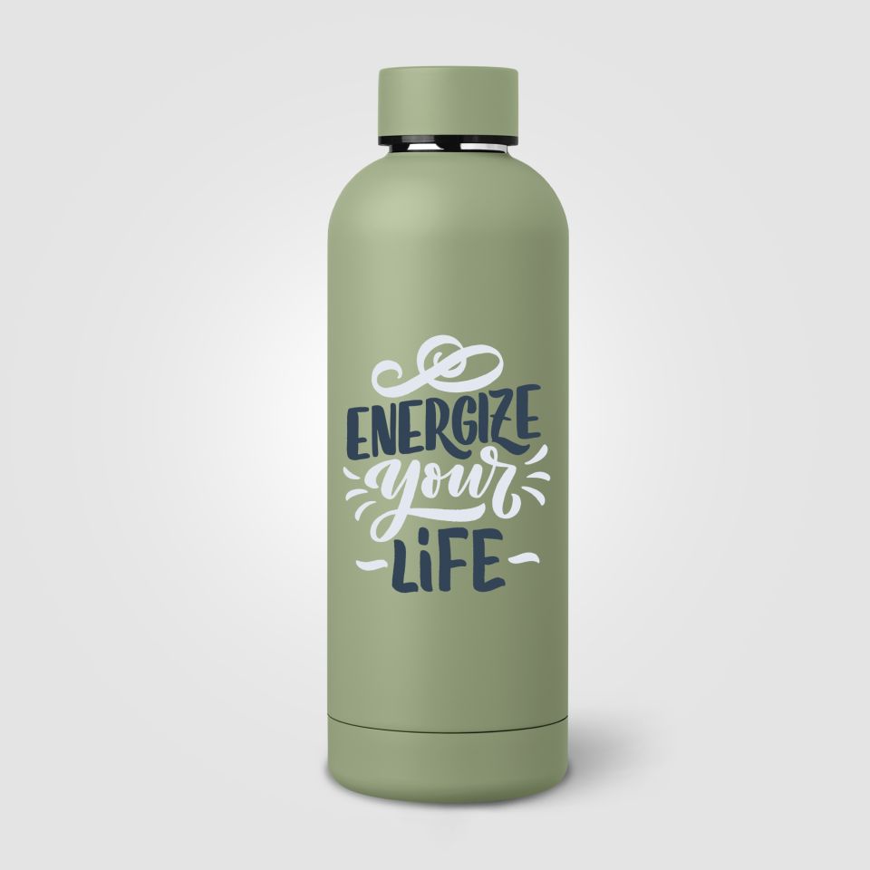 Bouteille publicitaire isotherme Astrid en acier inoxydable à double paroi de 530 ml