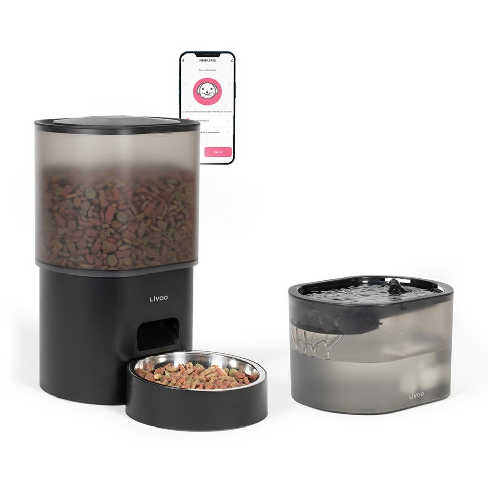 Distributeur publicitaire de croquettes automatique et fontaine à eau