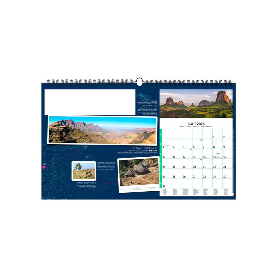 Calendrier personnalisé fabriqué en France 13 feuillets Randonnée du monde grand format