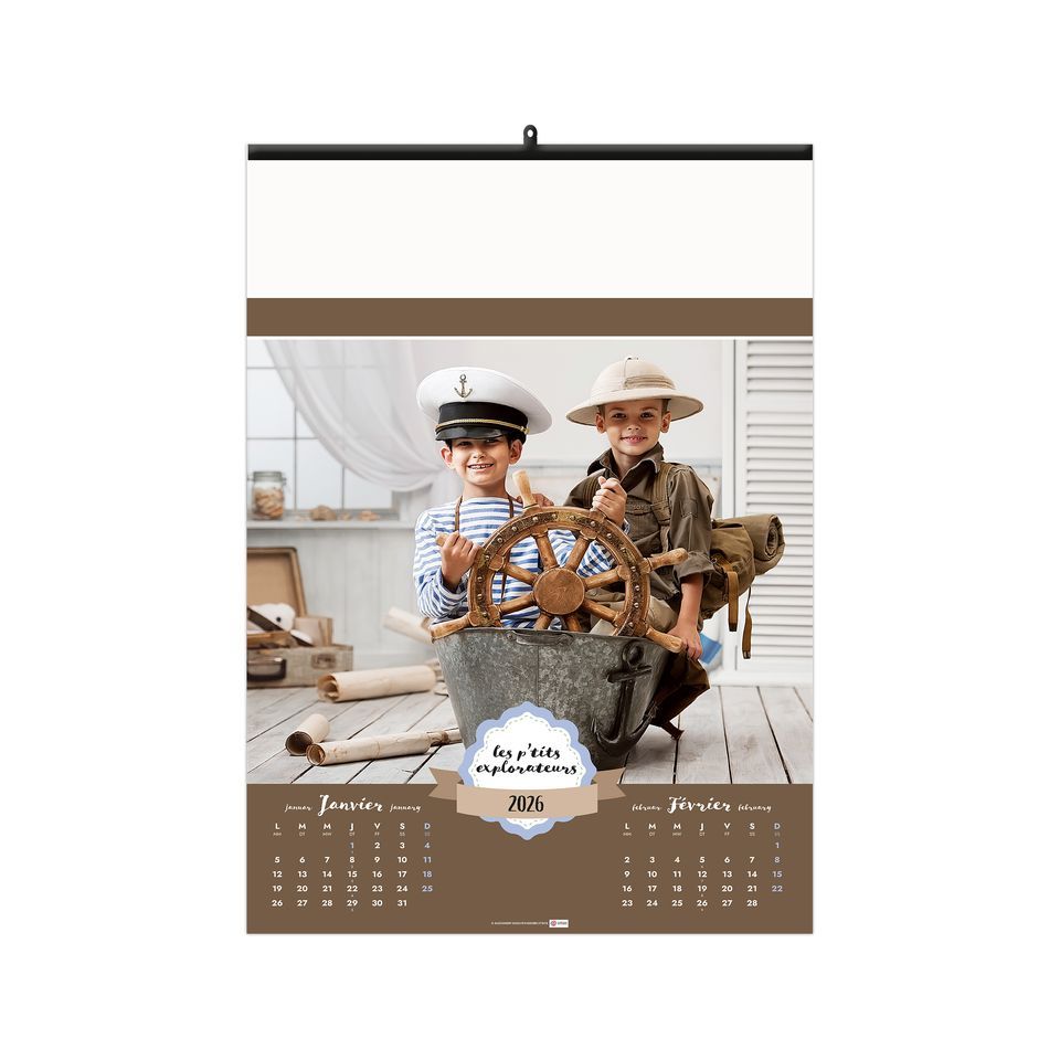 Calendrier publicitaire fabriqué en France 6 et 7 feuillets Les P'tits Explorateurs grand format