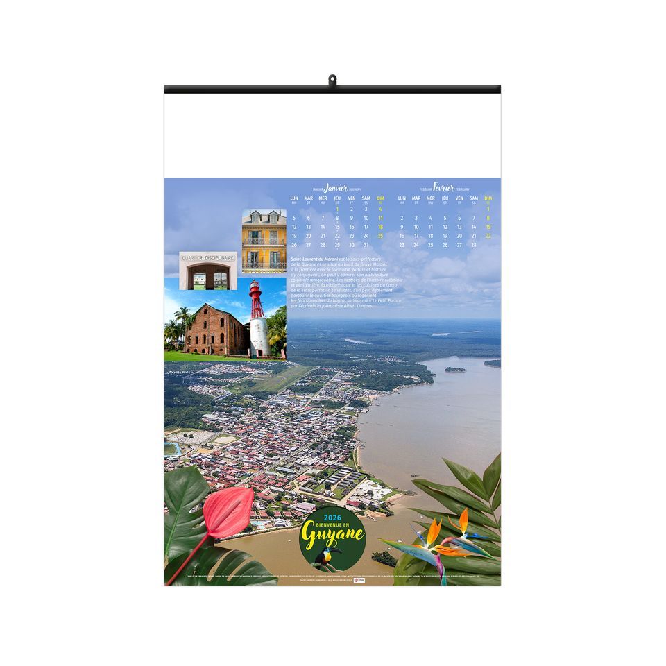 Calendrier publicitaire fabriqué en France 6 ou 7 feuillets Guyane