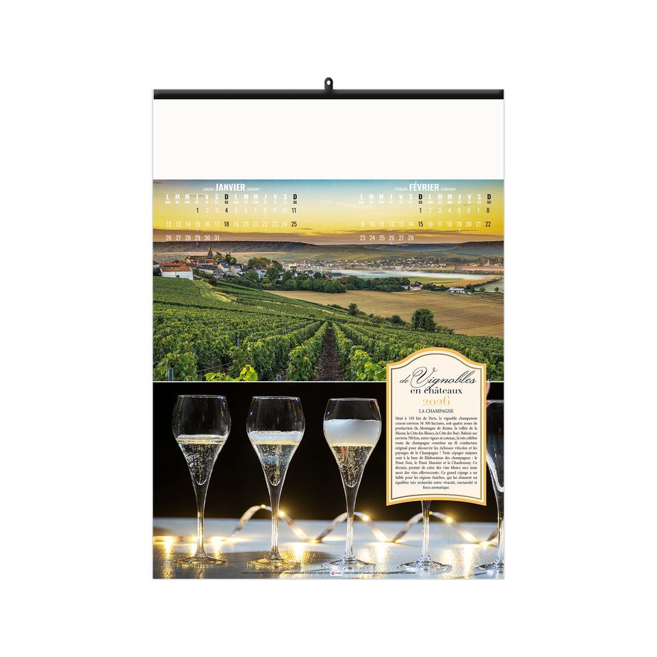 Calendrier personnalisable fabriqué en France 6 ou 7 feuilletsde Vignobles en Châteaux