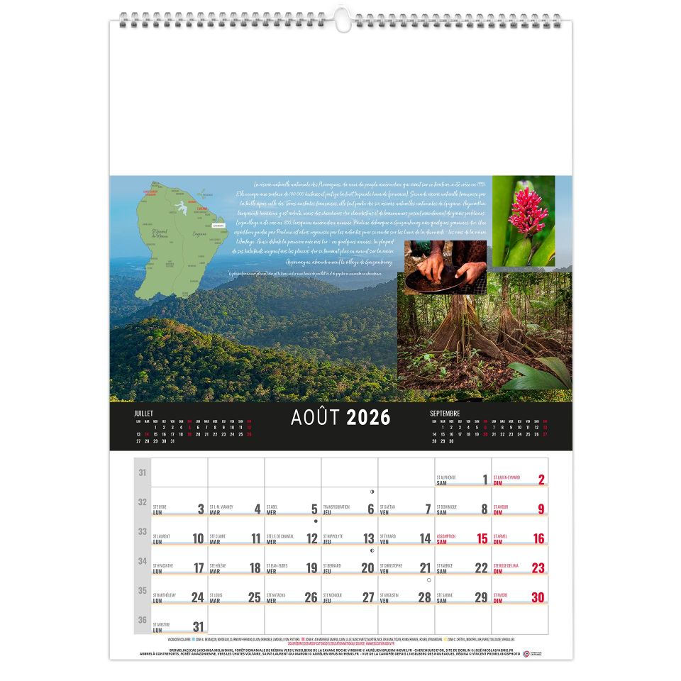 Calendrier publicitaire fabriqué en France Mural 12 feuillets Guyane