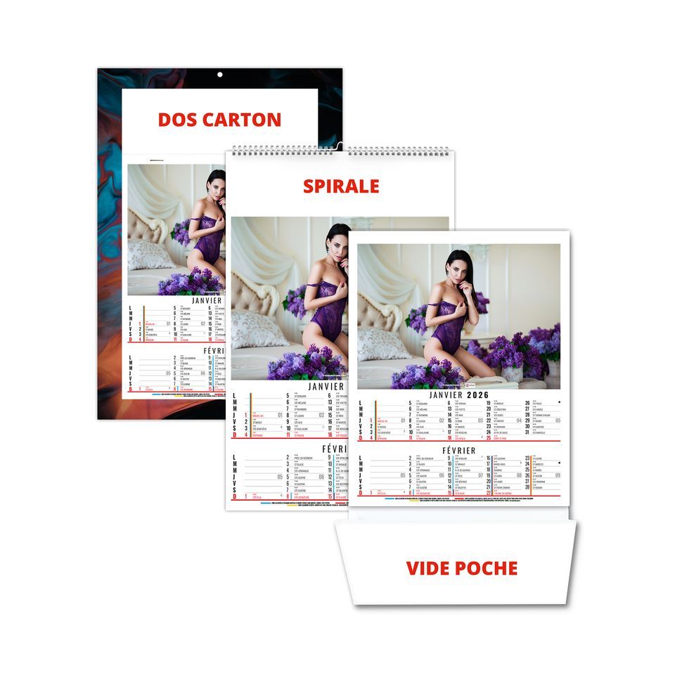 Calendrier personnalisable fabriqué en France 6 feuillets Ophélie