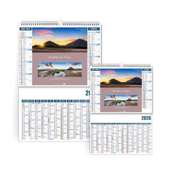 Calendrier personnalisé 6 feuillets Paysages de France 2 en 1 Calendrier personnalisé 6 feuillets Paysages de France 2 en 1