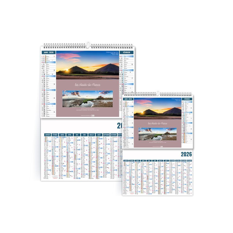 Calendrier personnalisé 6 feuillets Paysages de France 2 en 1